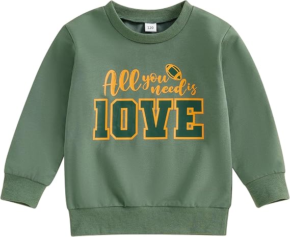 Unisex Baby Boy Girl Football Outfit All You Need is Love Sweatshirt Oversized Crewneck Funny Letters Pullover Hoodie