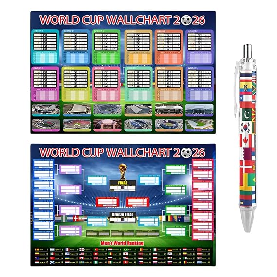 2026 World Cup Bracket Poster 27x40 Inch Wall Chart with Marker Pen DIY Schedule Tracker, Writable Soccer Wall Decor for Fans, Game Day Party