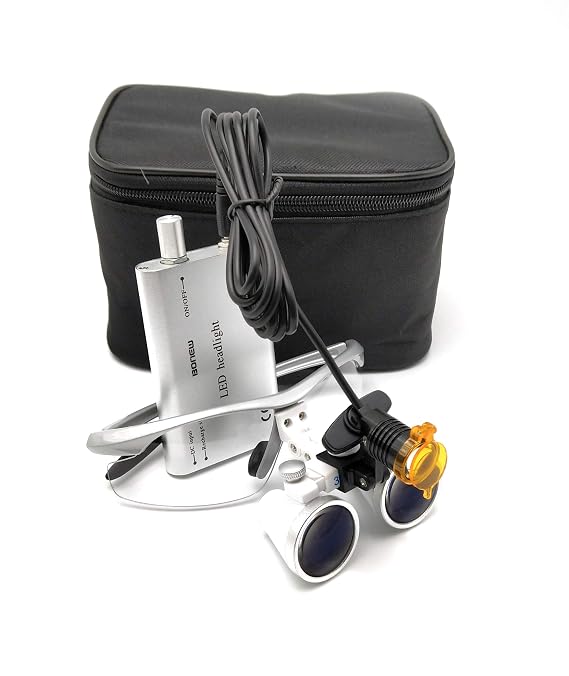 3W LED Headlight Lamp with Filter +3.5X 420mm Binocular Loupes Optical Glasses Bag (Silver)