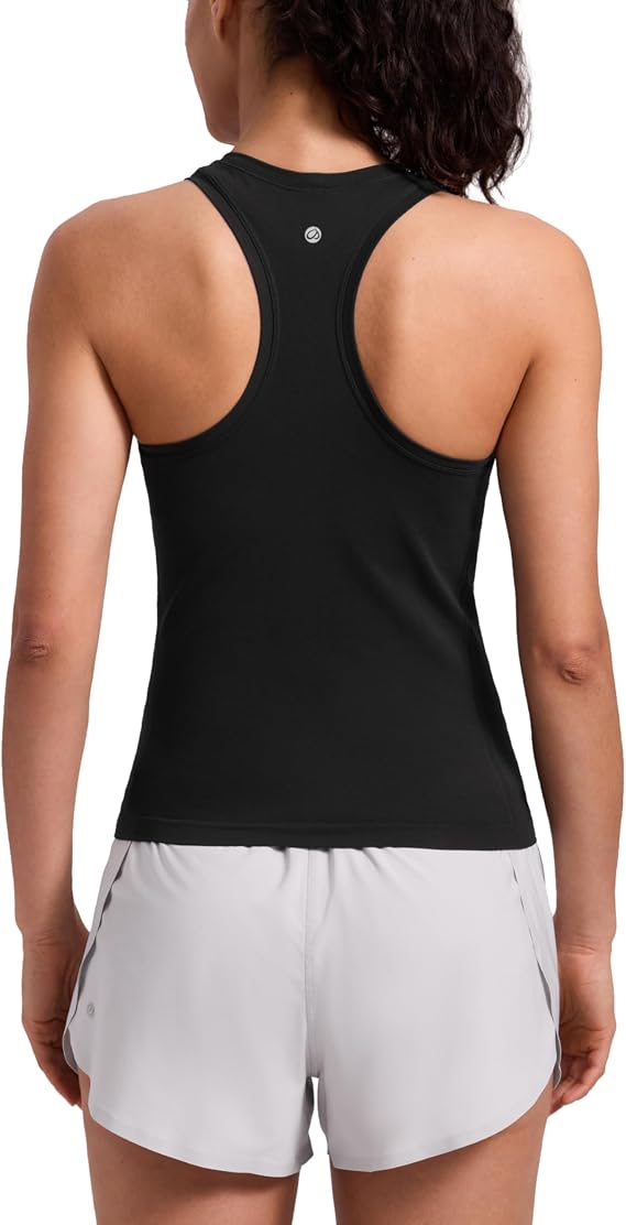CRZ YOGA Seamless Workout Tank Tops for Women - Athletic Running Gym Sleeveless Shirts Crewneck Racerback Breathable