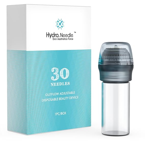 Hydra Microneedle Stamp with 30 Pins, Adjustable Liquid Dispensing (3 Settings), 10ml Container Ideal for Serums and Skin Care Applications