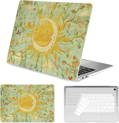Seorsok Compatible with MacBook Air 13 Inch Case 2022 2021 2020-2018 Release A1932 A2179 M1 A2337,Printing Ink Painting Green Leaf Plastic Hard Case with Transparent Keyboard Cover,Green Leaves Floral