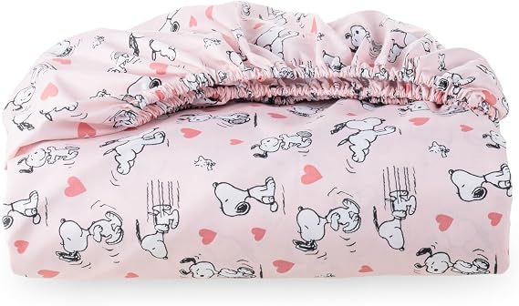 Berkshire Blanket Peanuts Fitted Sheet Twin Size(Only), Cute Character Snoopy Microfiber Sheet with Deep Pocket, Soft and Breathable, Mini Peanuts Poses and Hearts Blush