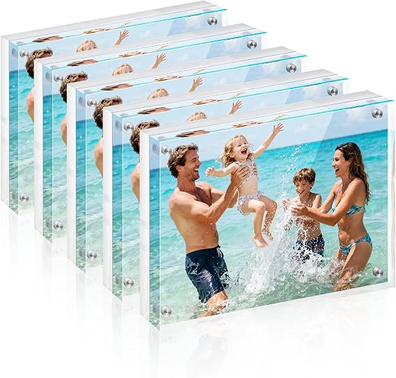Cliselda 4x6inch Acrylic Magnetic Picture Frames, 5 Pack, 20mm Thick Block | Double Sided Floating,Clear Photo Frames Freestanding for Desktop Display,Home Decor, Office Desk, Wedding & Memorial Photos