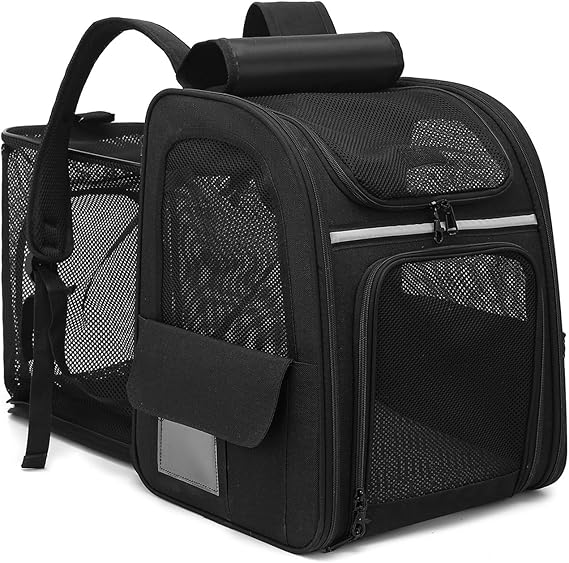 Expandable Cat Carrier Backpack, Foldable, Black