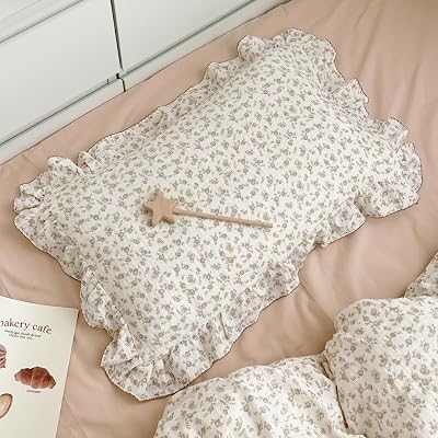 BuLuTu Cotton Muslin Kids Toddler Pillowcase Standard Cute Camellia Flowers Super Soft Travel Pillow Nursery Pillowcase for Boys,Girls,Bedding Decor Machine Washable, Durable Pillowcase,1 Piece
