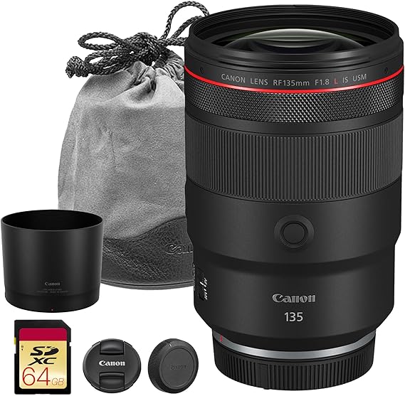 Canon RF 135mm f/1.8 L is USM Lens Telephoto Prime Lens with Image Stabilization & f/1.8 Aperture for Portraits & Low Light (5776C002) + 64GB Memory Card