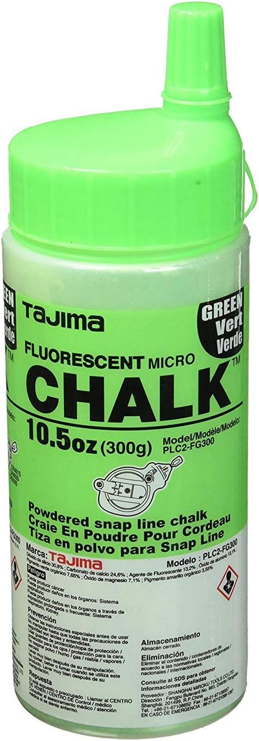 Tajima Micro Chalk, Fluorescent Green, 10.5oz/300g, UltraFine | Easyfill Nozzle Design, Tajima Micro Chalk, Fluorescent Green, Durable Bottle Construction, Trusted Quality, PLC2FG2700