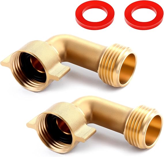 Litorange (2 Pack) Garden Hose Elbow Connector 90 Degree Brass Hose Elbow Fitting Quick Swivel Connect Adapter Thread Size 3/4" + 4 Pressure Washers