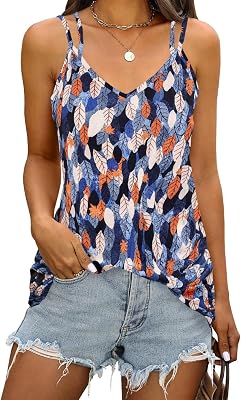 Supnier Womens Casual Summer Spaghetti Strap Tank Tops Floral Print Sleeveless V Neck Strappy Shirts