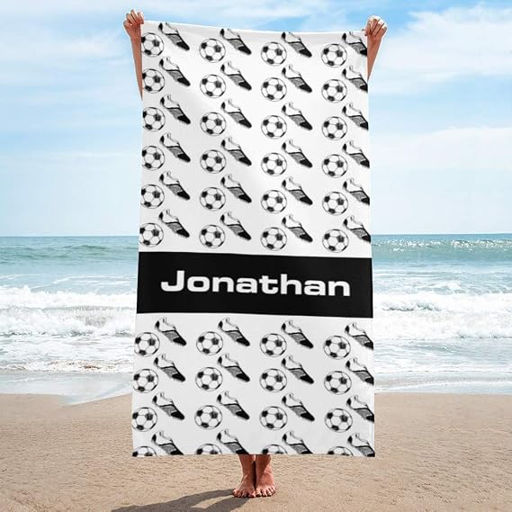 Soccer Football Personalized Beach Towels, Custom Bath Towels with Name and Number for Men Women Boy Girl Sports Team 3060 inches (Soccer 9)