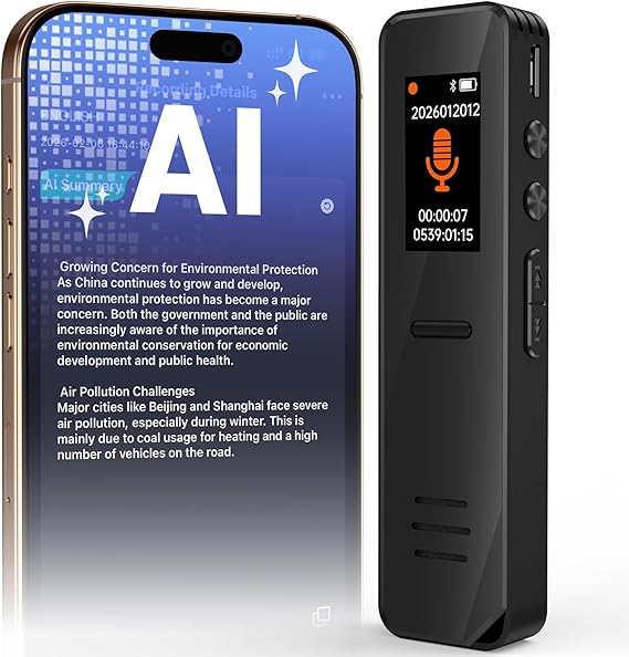 NEWYES Portable Digital Voice Recorder with Translation 32G Storage 140+ Languages Noise Cancellation Audio to Text & AI Summary for Meetings Lectures Travel