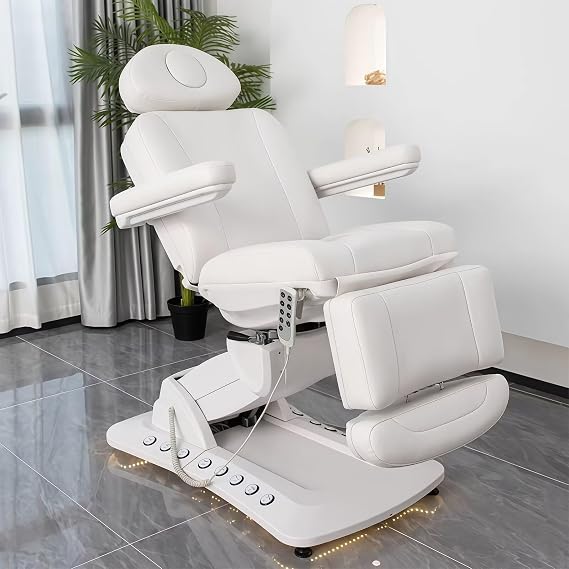 Electric Massage Table - Lash Bed Includes All-White Finish,Warm Light Base, Beauty Bed with One-Button Lifting, for Beauty Salon, Tattoo Shop(White)