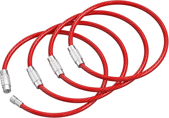 Cable Key Ring 4 Pack - 6.3" Flexible Wire Keychain Loop with Twist-Lock Screw for Luggage Tags & Bag Charms