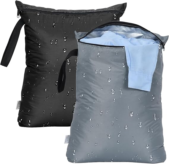 OTraki 2PCS Wet Bags 16x20 inch Medium Wet Dry Bag for Swimsuit and Towels Waterproof Beach Swimming Bag, Wet Dirty Clothes Gym Bags with Handle Drying Do Not Exceed 176F (Black & Grey)