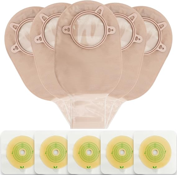 VLOOKUP 21 PCS Colostomy Bags,Ostomy Supplies,Two-Piece Drainable Pouches with Closure for Ileostomy Stoma Care, Cut-to-Fit(15pcs Bags+6pcs Barriers)