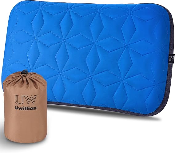 UWILLION Camping Pillow with Removable Cover Large Size 24" x 15" - Ultralight Inflatable Pillow for Camping Lightweight, Ergonomic and Washable for Camping, Hiking, and Travel Blue
