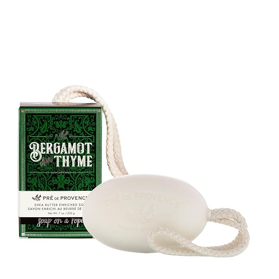 Pre de Provence Soap on a Rope Shea Butter Enriched French Bar Soap, 200g, Bergamot & Thyme