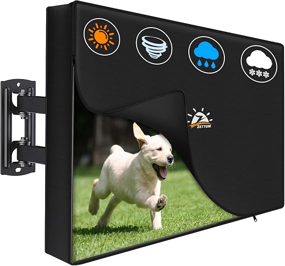 Zettum Outdoor TV Cover 60 to 65 Inch - 600D Waterproof Weatherproof TV Protector with Zipper for 60-65 Inch Flat Screen TVs, Heavy Duty Enclosure for Outside Use