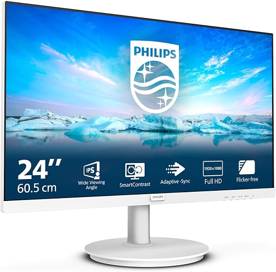 PHILIPS 241V8AW - 24" FHD Monitor with inbuilt Speakers (1920x1080, 75 Hz, VGA, HDMI) White