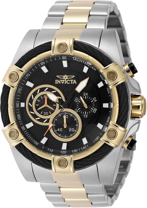 Invicta Bolt Men 52mm Stainless Steel Gold + Steel Black dial VD54 Quartz