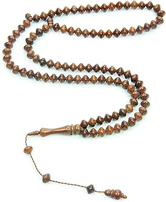 ihvan online, Islamic Prayer Beads 8mm 99 Beads, Natural Stone Muslim Prayers Bead, Daily Dhikr Tasbeeh, Subha Tasbih Gift for Ramadan Hajj Umrah, Kuka Muslim Rosary, Istanbul cuts, Brown