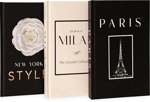 Fashion Decorative Fake Books for Home Shelf Decor - Hardcover, Blank Pages | Set of 3 Small Faux Books for Decoration, Luxury Designer Coffee Table Book Decor, Modern Book Stack, Black/Cream/Gold