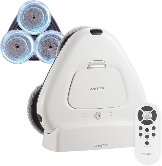 EVERYBOT Three-Spin Mopping Robot for Hard Floors with 3 Spinning mops | Ultra-Quiet 43dB, Powerful Three Mops Wiping, Long Battery & Large Water Tank, Remote Control, Global Design Award Winner