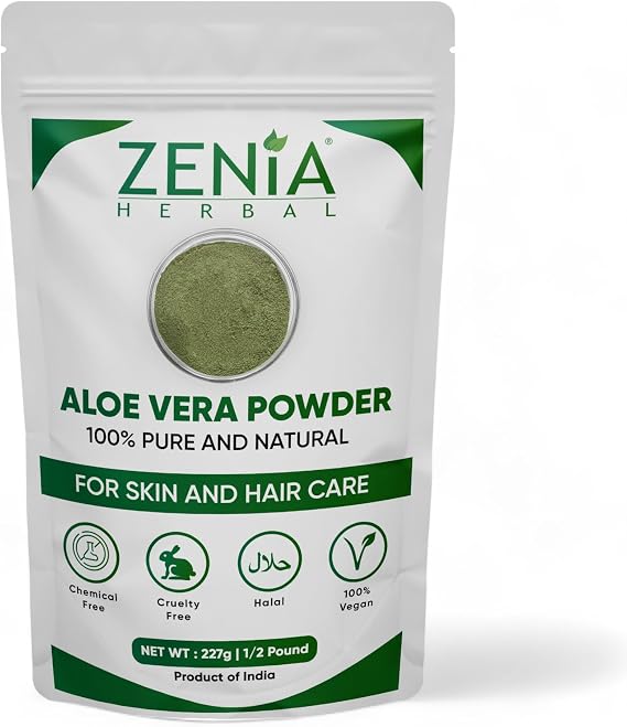 Zenia Aloe Vera Powder - 100% Pure - Natural Skin Moisturizer - Promotes Healthy Hair Growth - External Use Only - Perfect for DIY Skincare & Haircare Formulations - 227g (1/2 lb)
