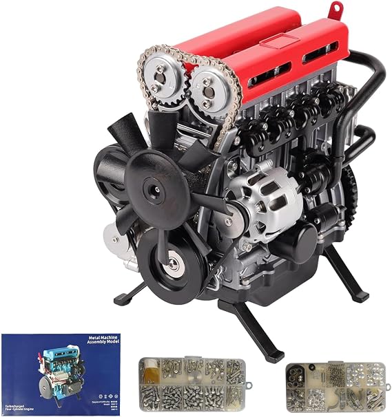 Turbocharged 4 Cylinder Engine Model Kit, DIY Car Engine Building Kit for Teen Teens Adults, STEM Mechanical Engineering Educational Toy 360+pcs DM111