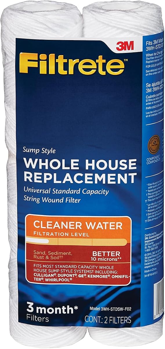 Filtrete String Wound Whole House Filter Replacement 3WH-STDSW-F02, 2-Pack | String Wound Filter Helps Helps Protect Your Plumbing And Appliances From Sand, Sediment, Silt And Rust
