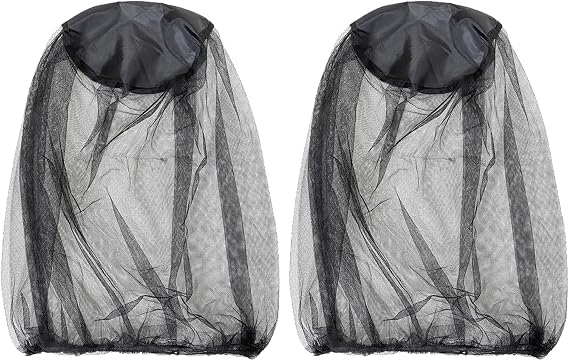 2 Pcs Midge Head Net, Nylon Mosquito Head Protecting Net (Black)