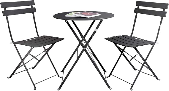 Meluvici Steel Patio Bistro Set 3 Pieces Outdoor Folding Metal Patio Furniture Sets 2 Chairs and 1 Table,Black