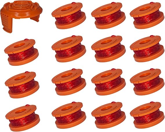 A ANLEOLIFE 16 Pack WA0010 Weed Eater Line Spool for Worx String Trimmers, 10ft 0.065" Auto-Feed Replacement Spools (15 Spools + 1 Cap)