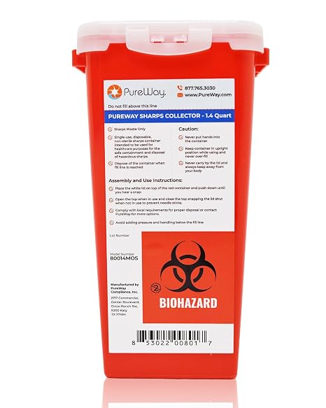 1.4 Quart MailBack Sharps Disposal Container Secure Needle Box for Safe Medical Waste & Used Syringe Disposal | Sharps Container for Home Use, Travel, Clinics, and Professional Settings