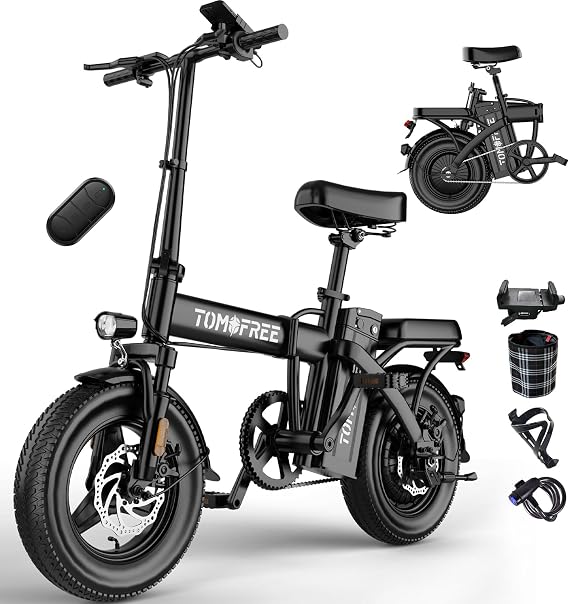 Tomofree Folding Electric Bike for Adults 749W EBike, 48V22.5AH Removable Battery for Electric Bicycles, 75Miles Max Range, 4/10 Shock Absorbers, 14''/16'' Tire Foldable E-Bike, Class 2 PAS E Bike