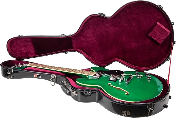 Crossrock 335 style guitar case, fiberglass hard shell with backpack, Black (CRF1000SABK)