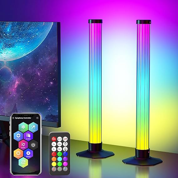 LED Lightbar360° Smart LED Light BarRGB Gaming Lampe Sync mit MusikTV Hintergrundbeleuchtung Lightbar mit Fernbedienung und App Kontrolle für TVGamingZimmer Deko (2 Stück) [Energieklasse A]
