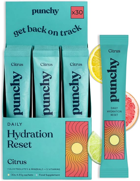 30 Pack Electrolytes Sachets - Fast Absorbing Hydration Sachets - Rehydration Sachet Packed with Vitamins - No Artificial Sweeteners or Preservatives - Citrus Electrolytes Powder by Punchy