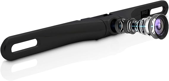 License Plate Rear View Camera - Built-in Distance Scale Lines Backup Parking/Reverse Assist Waterproof Adjustable Slim Bar Cam w/ 420 TVL Resolution & RCA Output Zinc Black Chrome - Pyle PLCM18BC