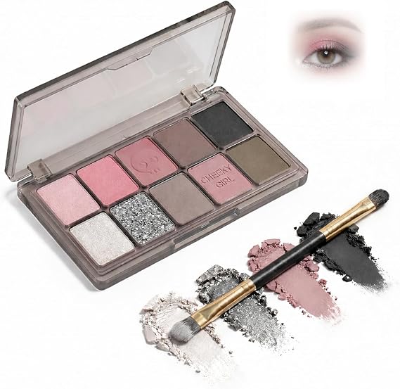 10-Shade Eyeshadow Palette, Matte And Shimmer, Pink, Taupe And Silver