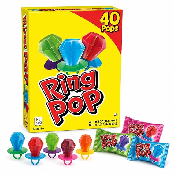 (Ring Pops) Variety Box, 40 ct. | 40 individually wrapped ring lollipops in one bulk box, sized for party favors, goodie bags and candy tables