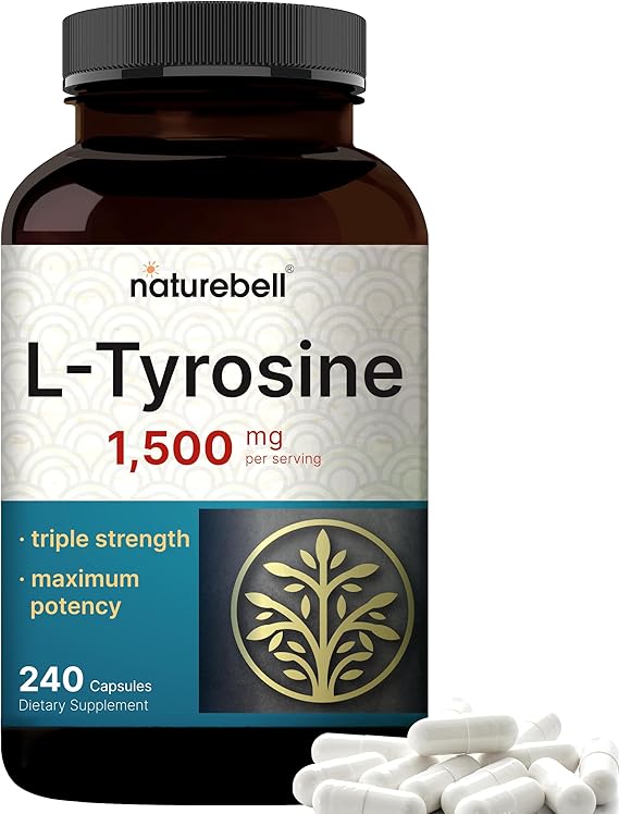 L Tyrosine Supplement, 1,500mg Per Serving, 240 Capsules | Essential Amino Acids Brain Health Support for Memory, Cognitive Health, and Mental Alertness Non-GMO