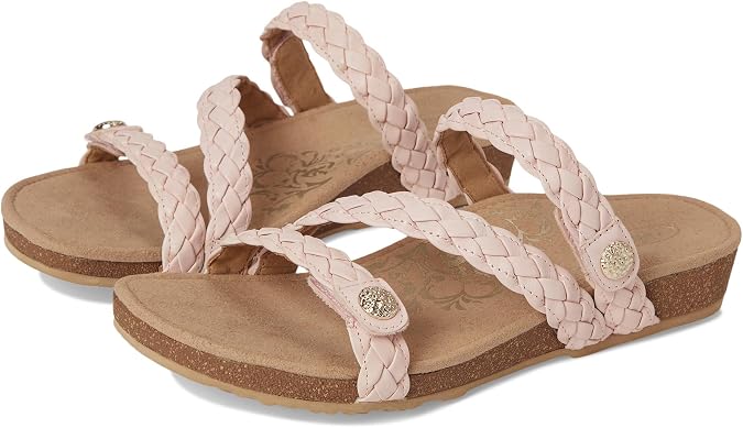 Aetrex Women Josie Braided Slide Orthopedic Sandal with Arch Support, Adjustable Straps, Leather Upper, Met Bar Pod Comfort, Bunion Relief Design, Lightweight Cork Midsole
