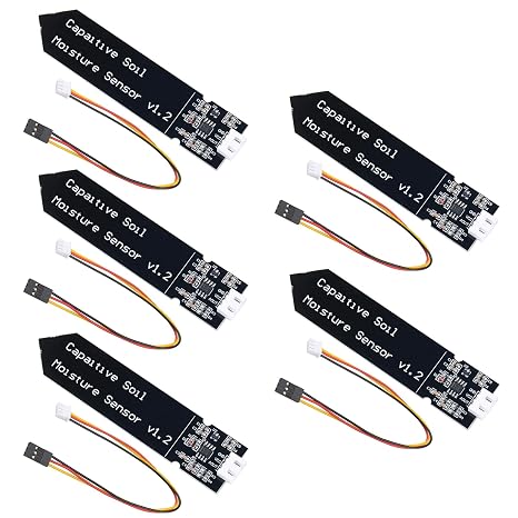 5PCS Capacitive Soil Moisture Sensor Module Analog Soil Humidity Detection Sensor 3~5V Corrosion Resistant with Gravity 3-Pin Interface Garden Watering DIY Modules for Arduino Raspberry pi