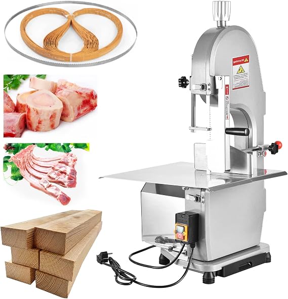 Bone Saw Machine 18.8 x 14.9 Workbench, 1500W Electric Frozen Meat Cutter, Bone Commercial Meat Bandsaw for Butchering with 5 Saw Blades