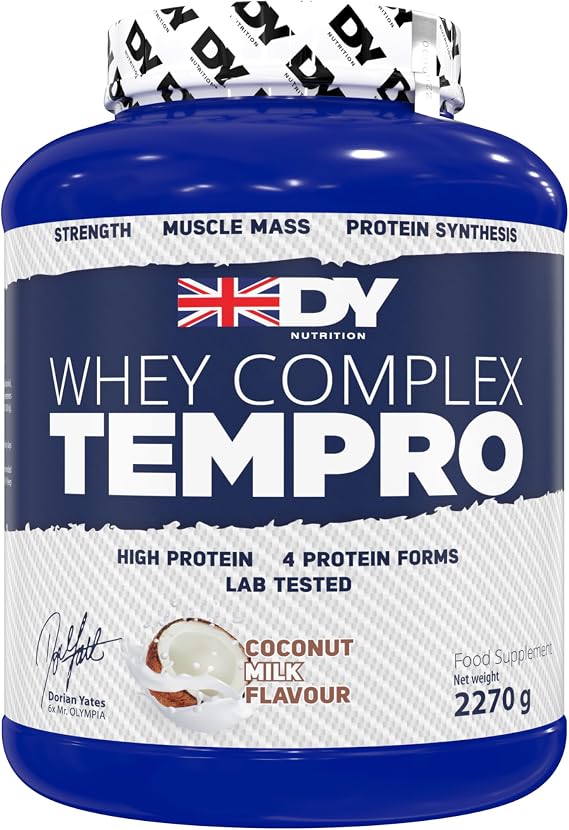 DY Nutrition Whey Complex Tempro | x4 Protein Forms | Whey, Casein, Isolate & Egg Albumin, 23g Premium Protein Powder with Digestive Enzymes for Optimal Absorption, 2.27kg | Coconut Milk Flavour