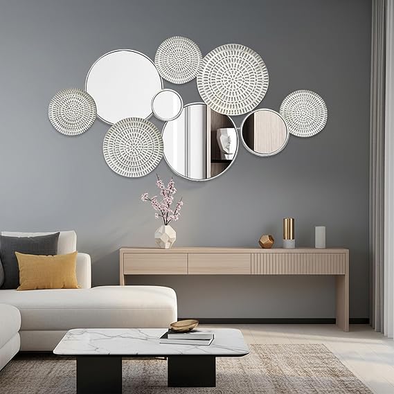 Modern Silver Mirror Wall Art - Large Unique Wall Decor for Home