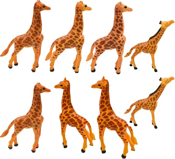 8Pcs Miniature Giraffe Figurines 3inch Mini Plastic Giraffes | Safari Wild Jungle Animals Figures Set Cake Toppers for DIY Moss Succulent Landscape Terrarium Birthday Party Home Decors