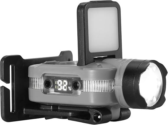 FISHNU Versatile Rotating Headlamp with Red Warning Light & White Laser Wick 90 Adjustable Beam, USB-C Charging, Hands-Free Hat Clip (Gray)